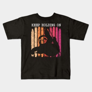 Sloth - Keep Holding On Pun Retro Style Kids T-Shirt